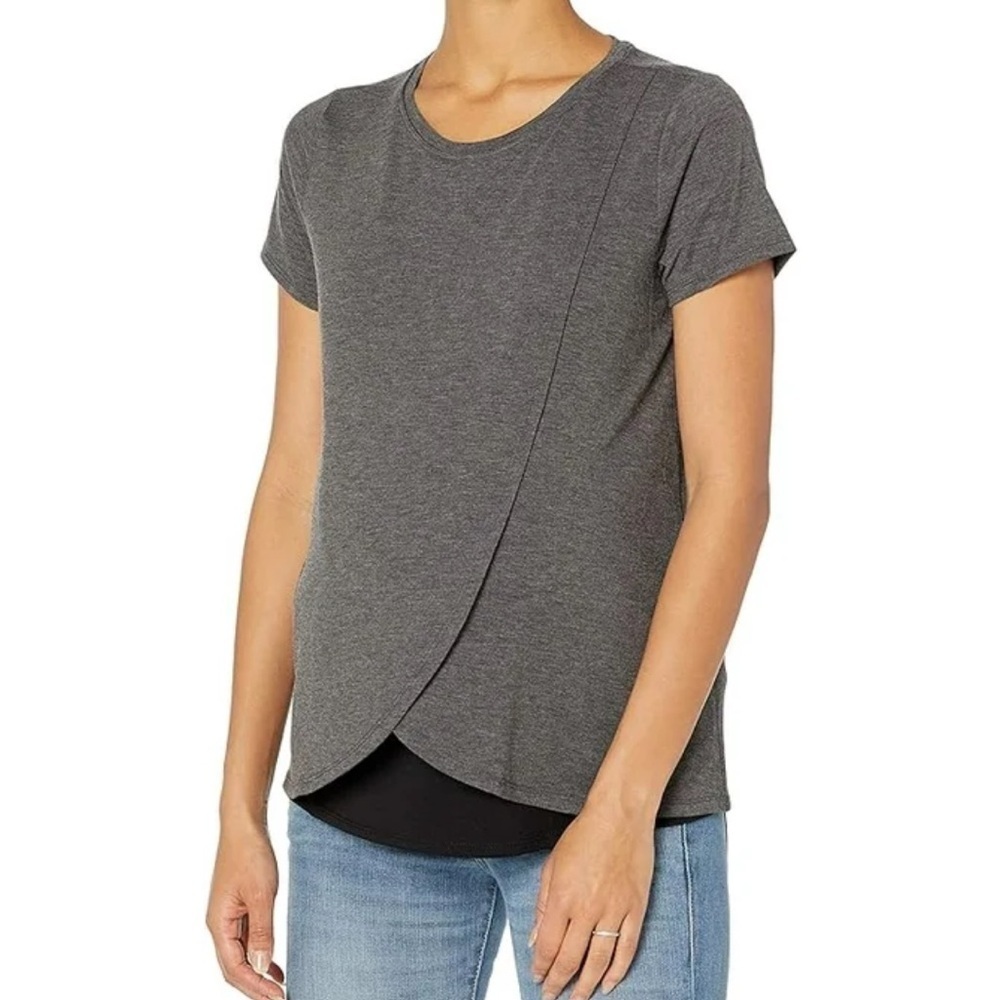 Motherhood Maternity Short Sleeve Scoop Neck Layered Tulip Nursing TShirt Sz S
